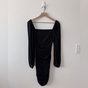 Black Ruched Long Sleeve Dress